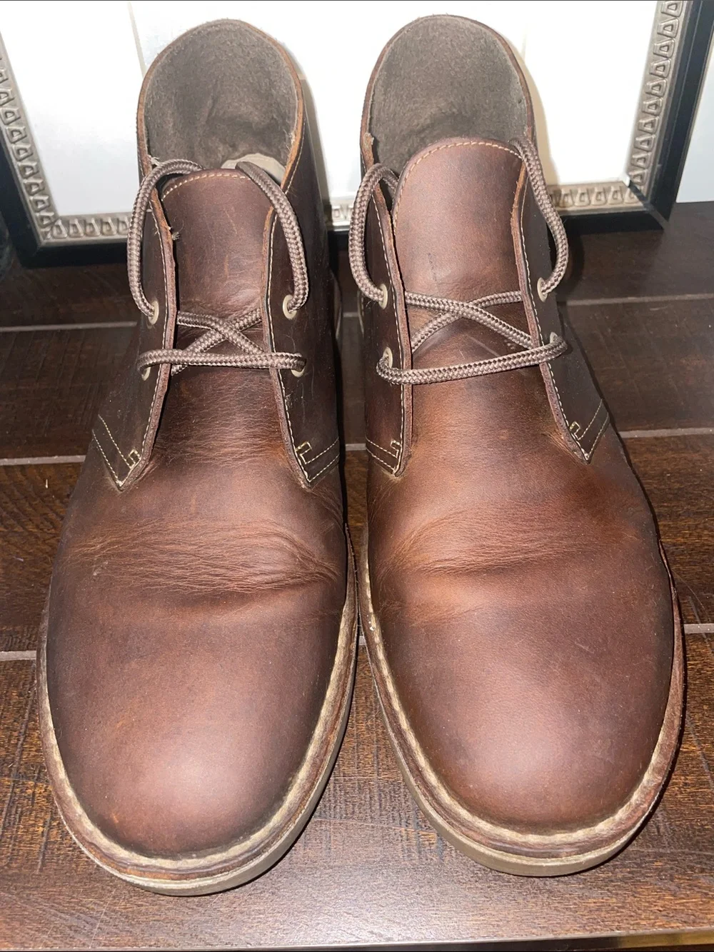 Clarks Bushacre II Mens Brown Leather Chukka Boots Lace-Up Size 9.5 W Extra Wide